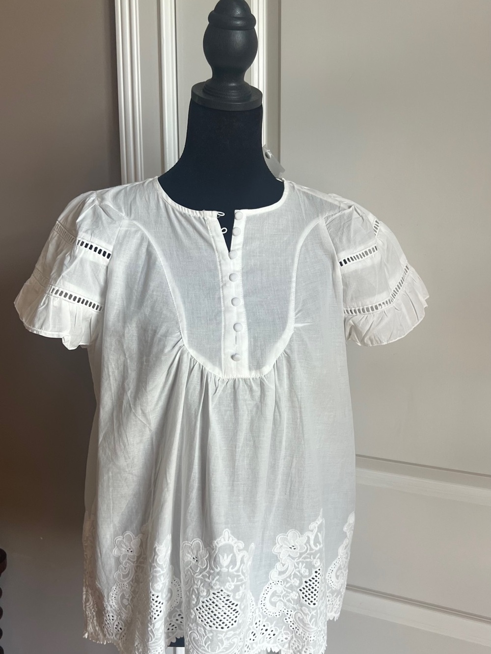 Joie White Embroidered Short Sleeve Peasant Blouse